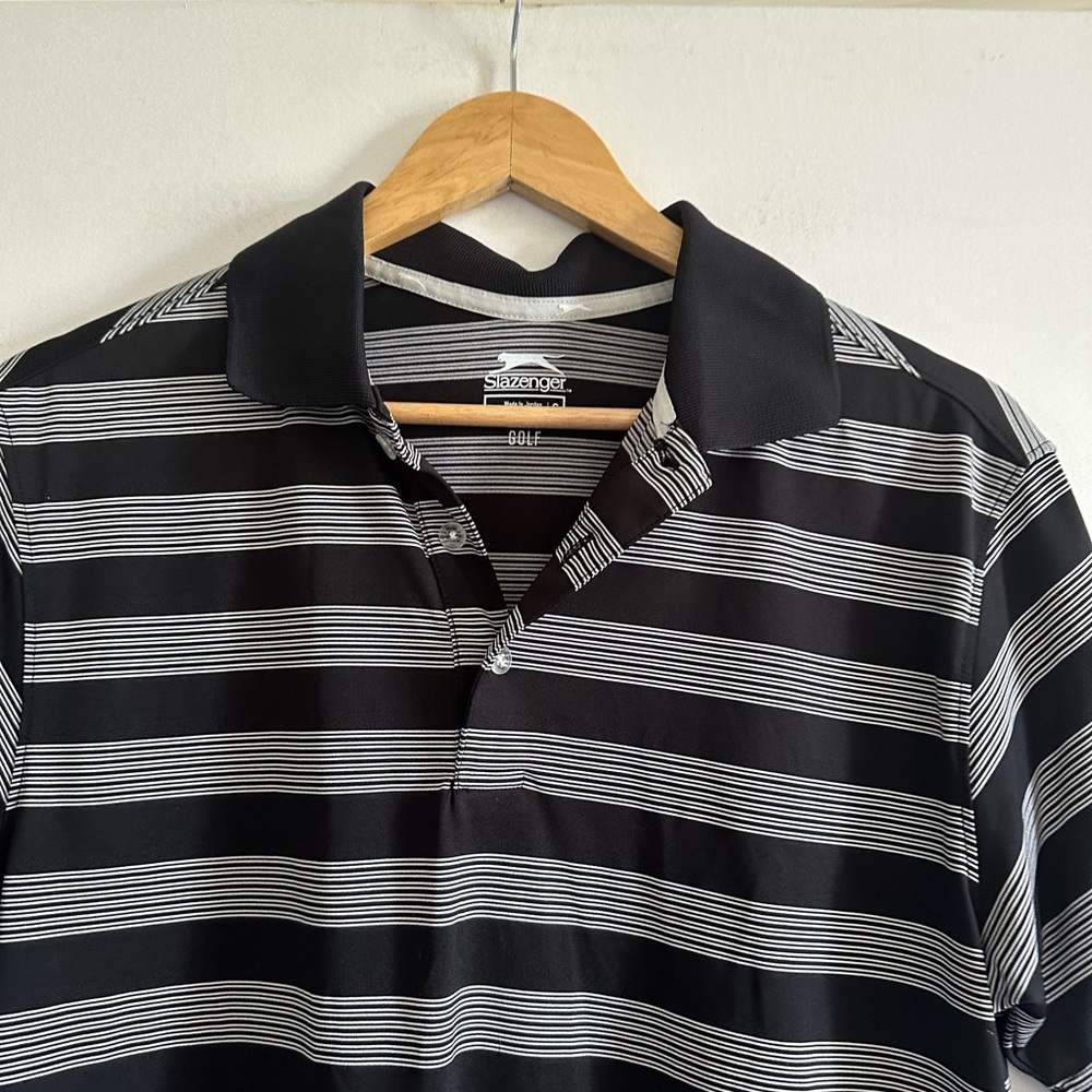 Slazenger Black/Gray Striped Golf Athletic Polo size Small EUC - Picture 3 of 4